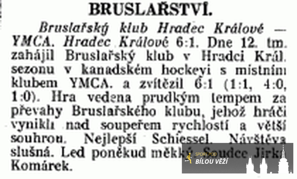 Jeden z prvních článků o kanadském hokeji v dobovém tisku z ledna 1930